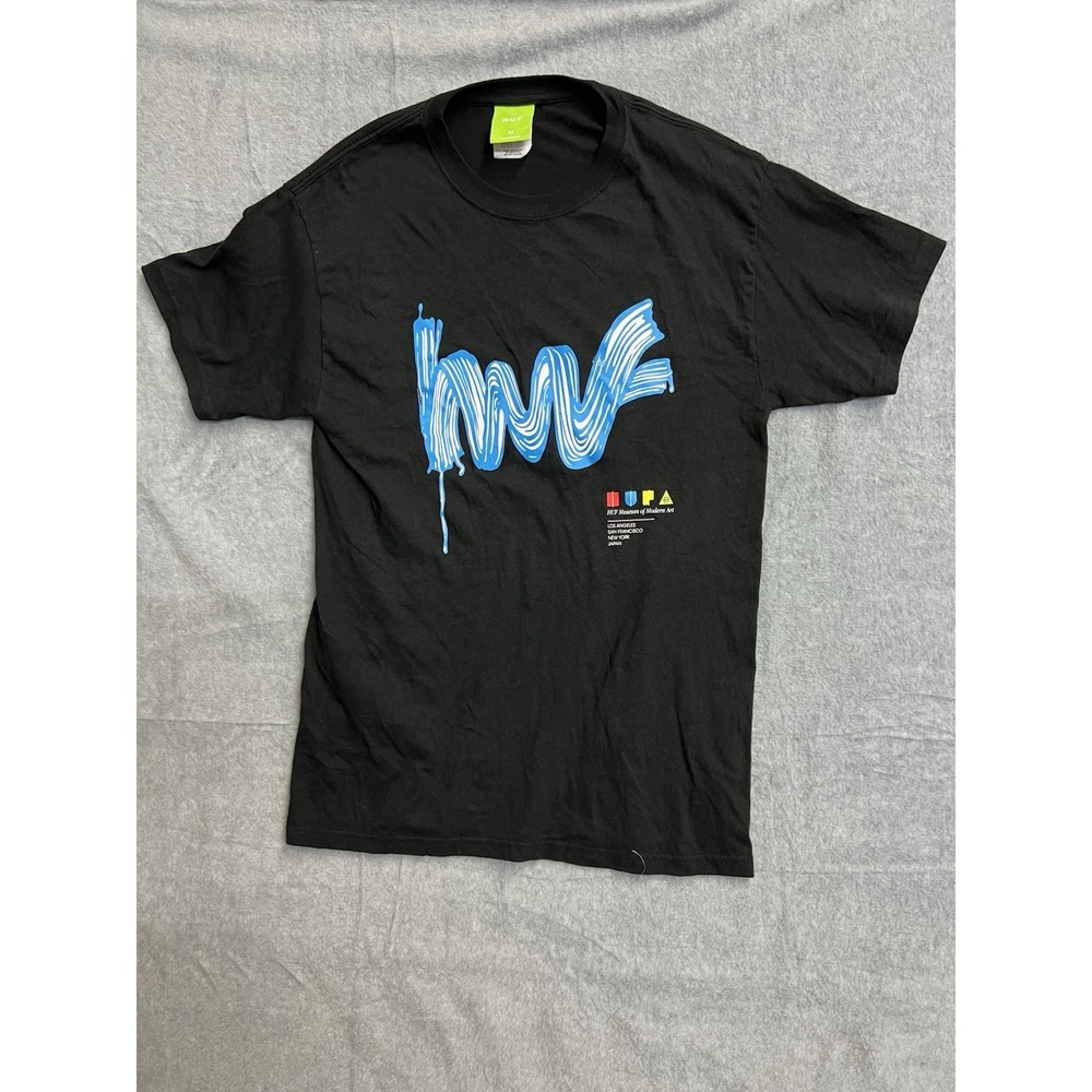 HUF Museum of Modern Art T Shirt Mens Medium Black Blue Graphic Logo Streetwear